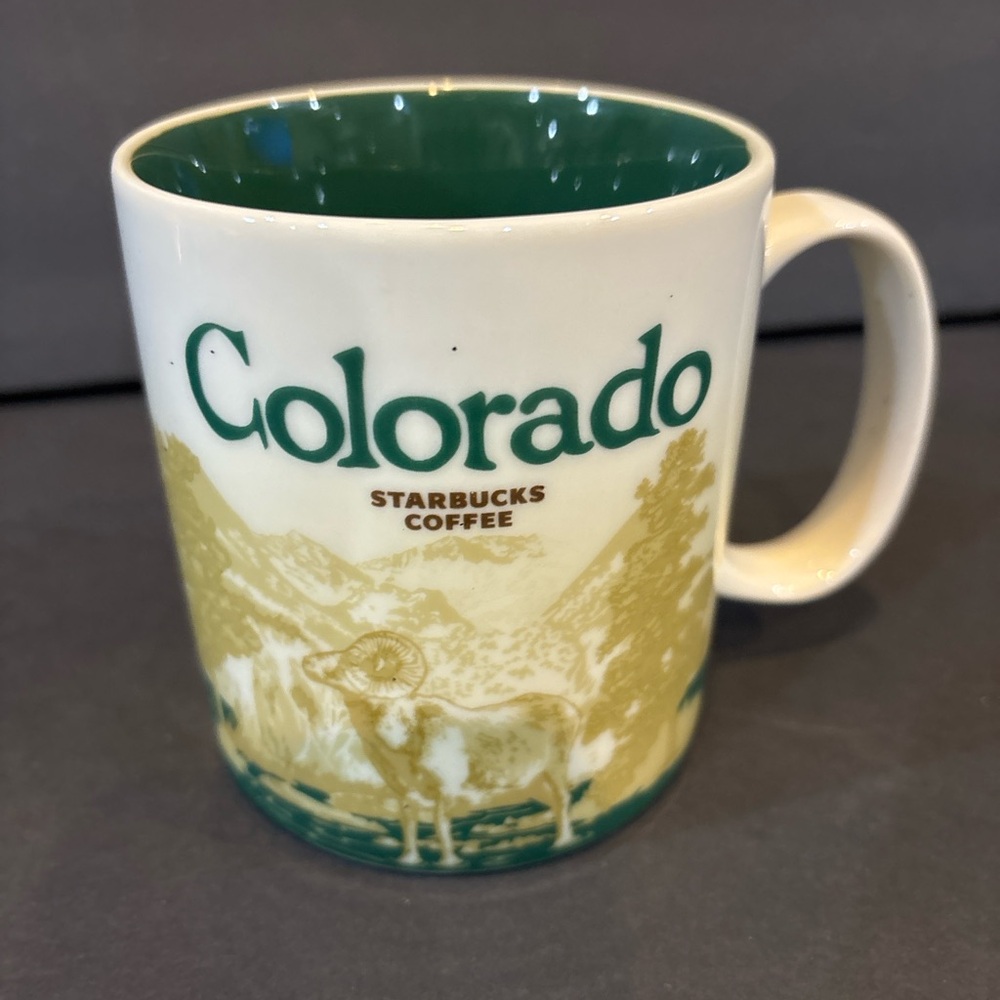 Starbucks Colorado 16 oz Coffee Mug Green White Collector Series Ski Ram